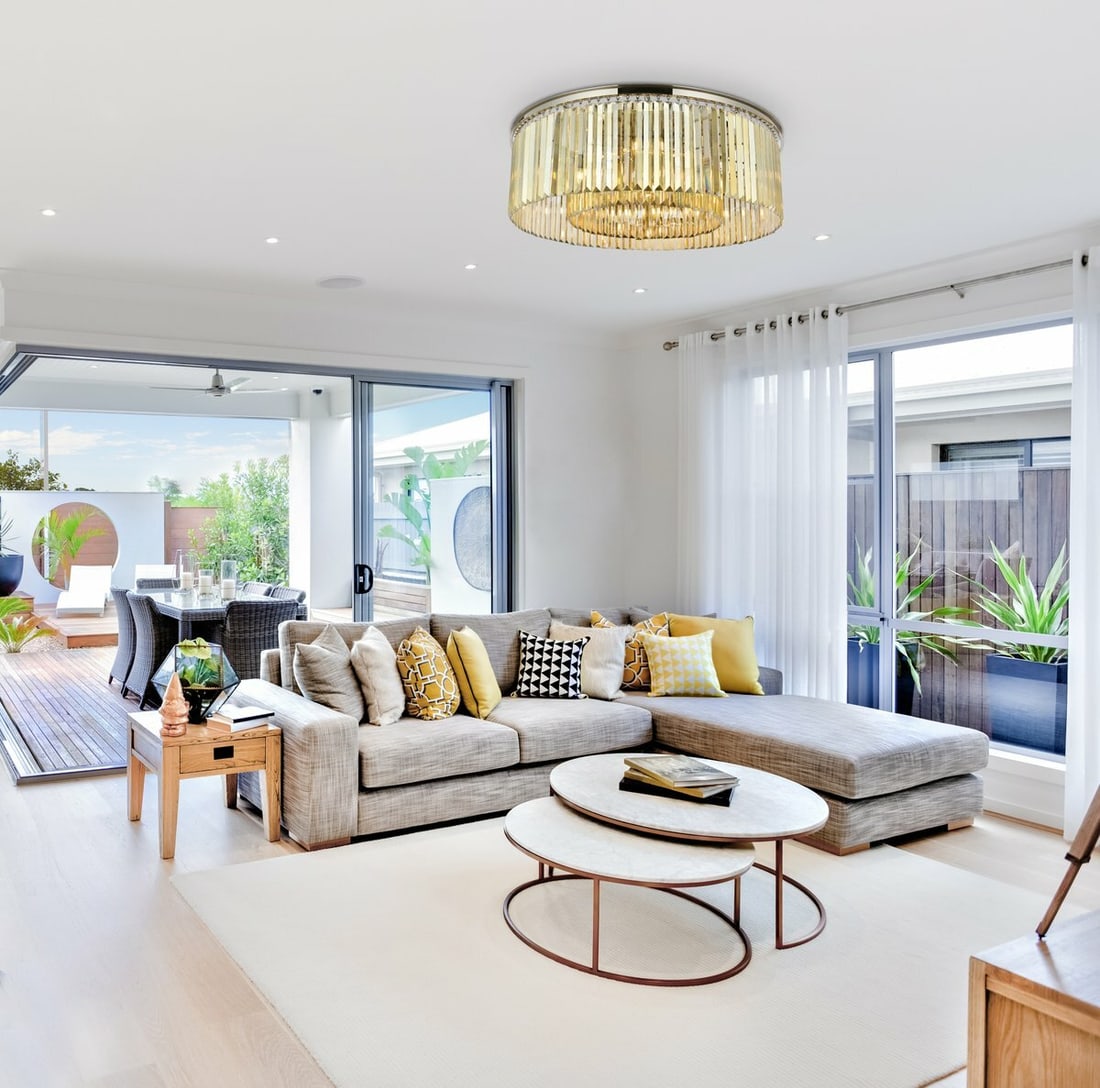 Sydney 10-Light Flush Mount Chandelier with Golden Teak Crystals in Polished Nickel (1 of 9)