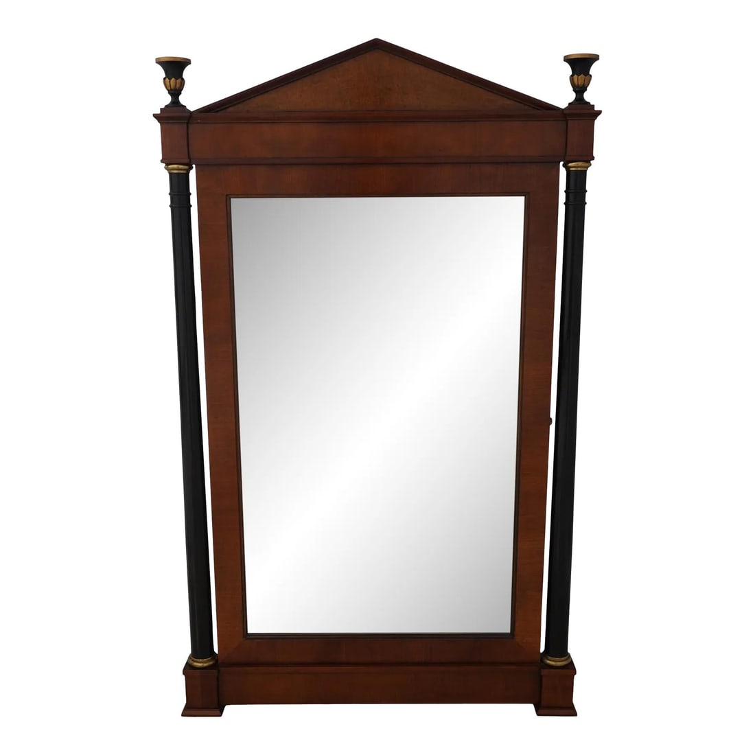 Baker French Empire Mirror Beveled Glass Cherry Frame Burl Walnut: Baker French Empire Mirror Beveled Glass Cherry Frame Burl Walnut This exquisite French Empire Style Wall Mirror showcases a timeless design with a cherry frame and beveled glass. Crafted with quality