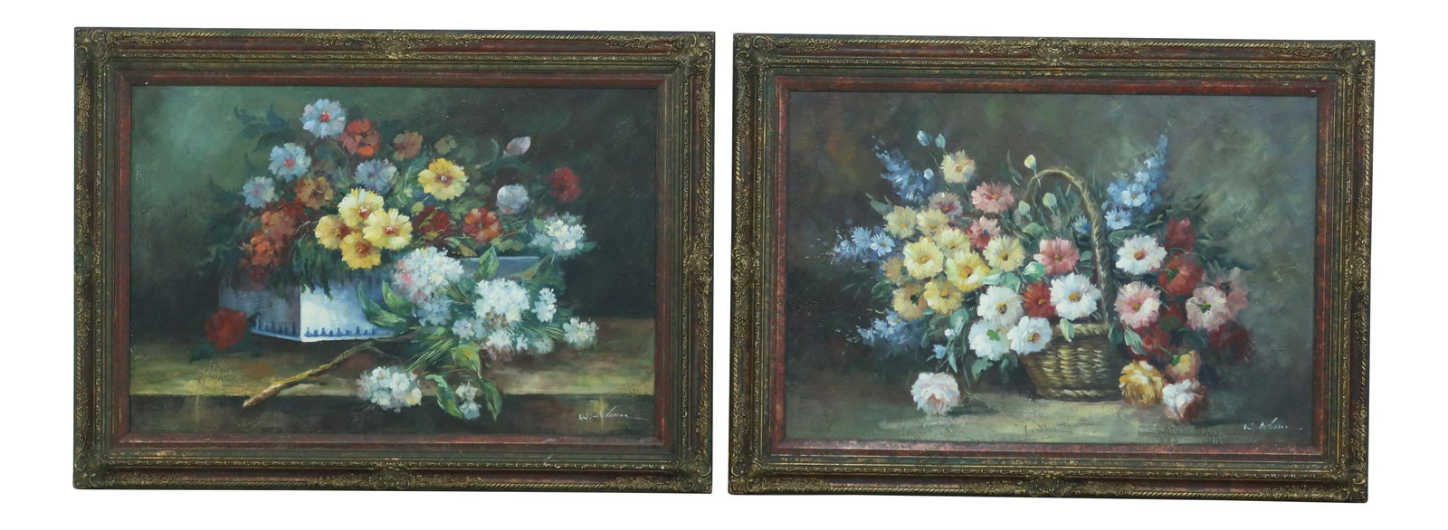 Vibrant Framed Floral Oil Paintings by W.Adam Pair (1 of 10)