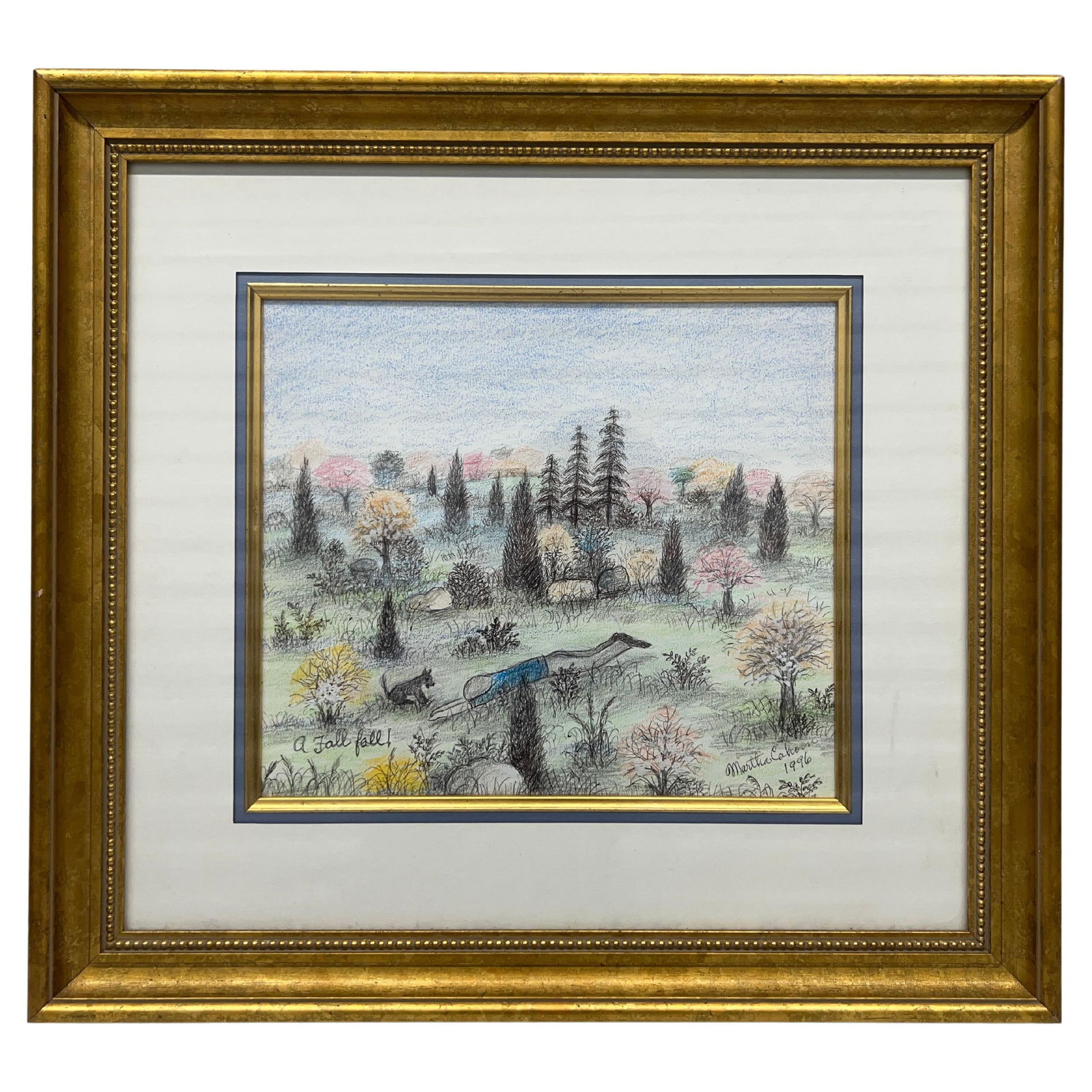Martha Cahoon 1996 A Fall Fall Crayon Folk Art Painting (1 of 8)