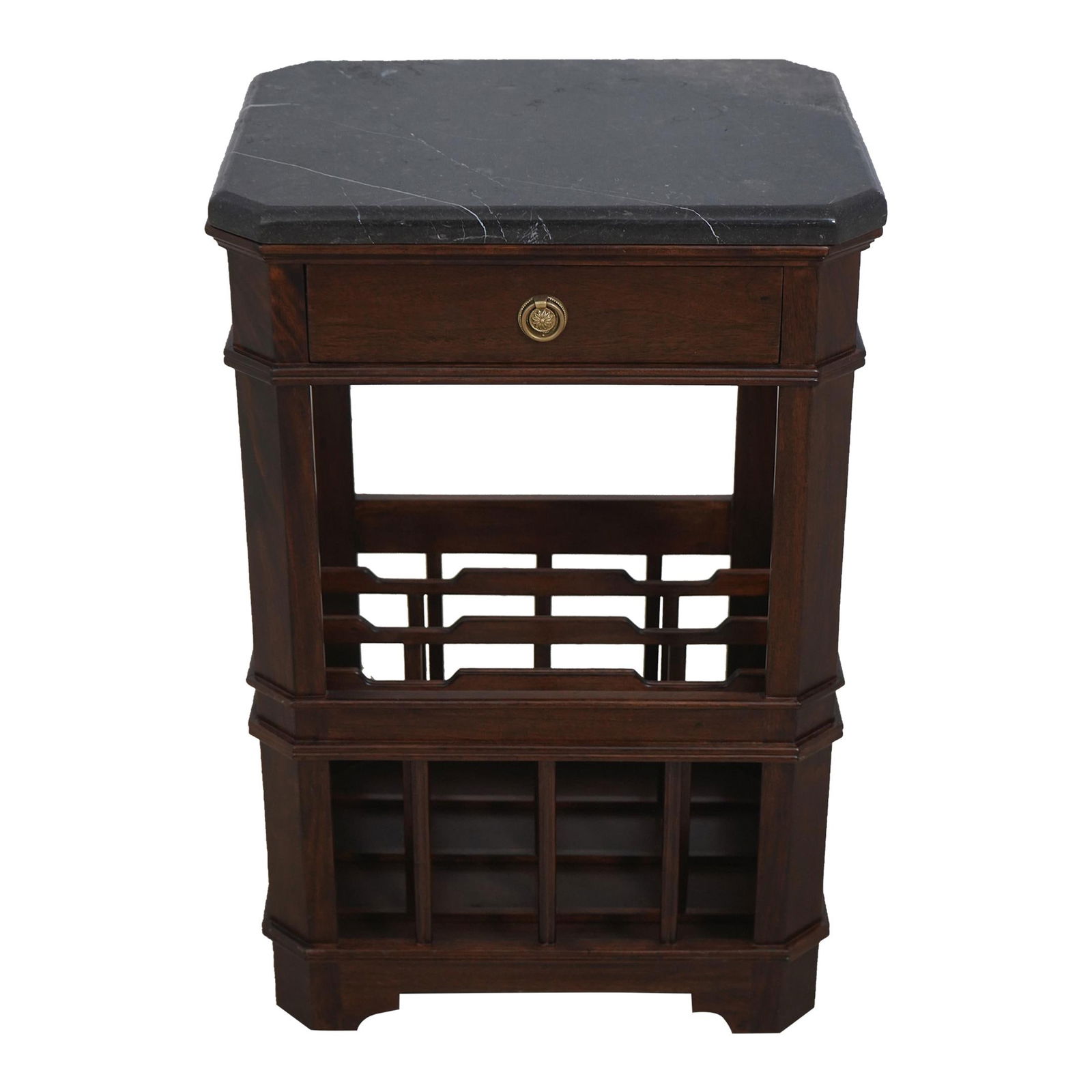 Elegant Magazine Rack End Table with Marble Top and Brass Hardware (1 of 10)