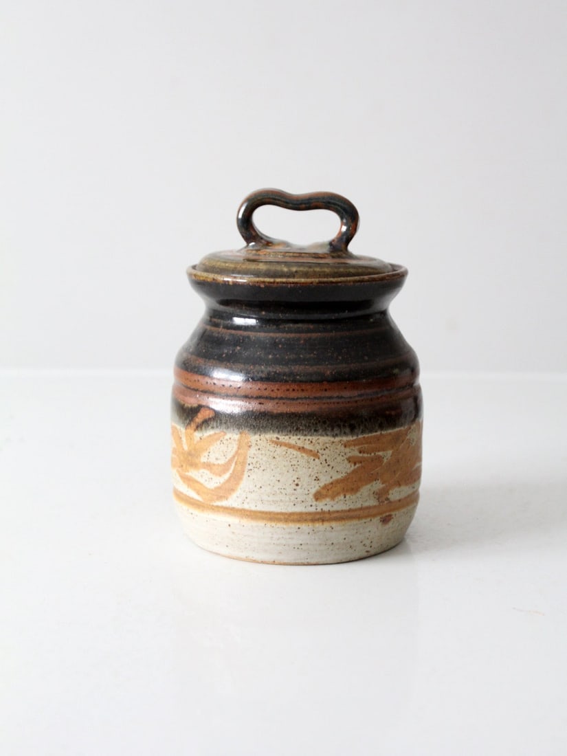 Signed Jacobs '80 Vintage Studio Pottery Jar with Earthy Tones (1 of 10)