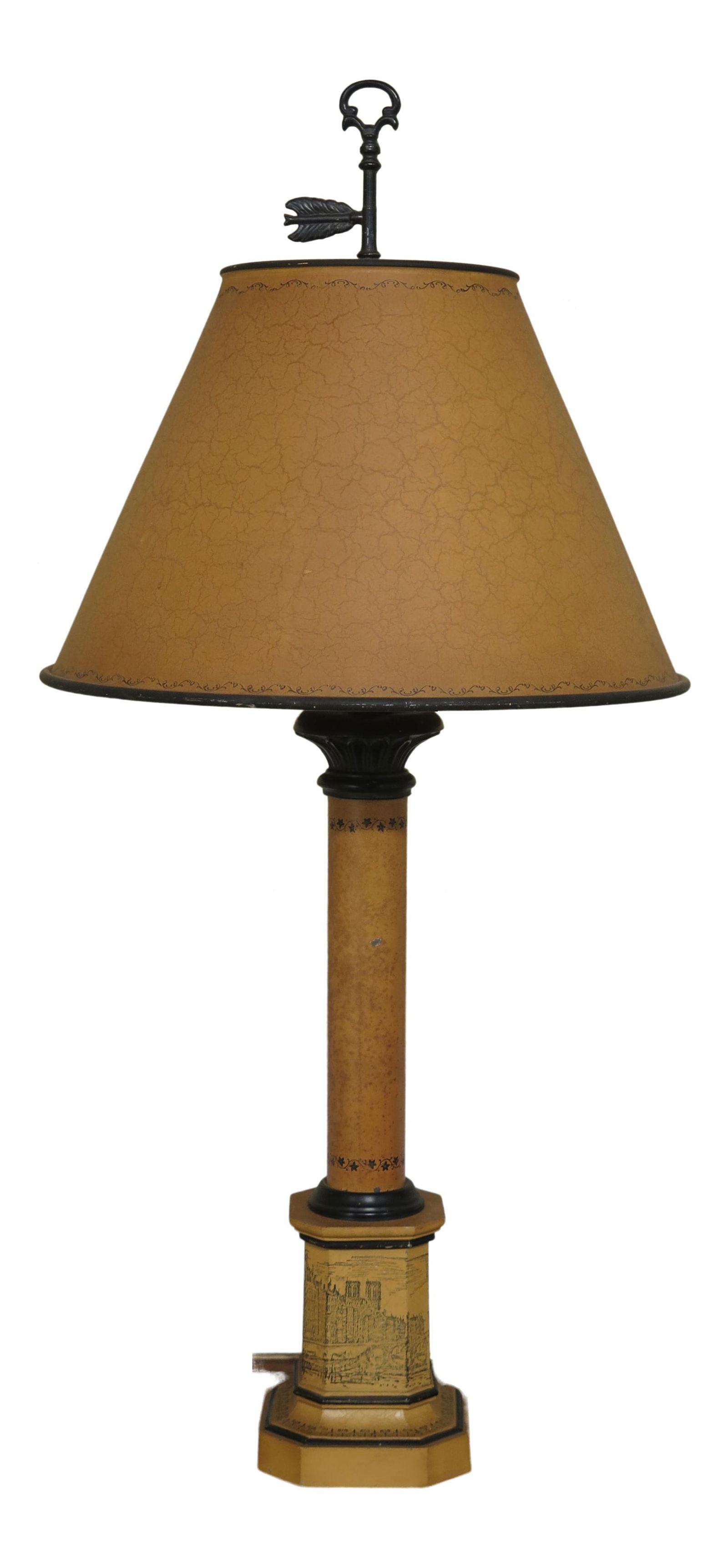 Vintage 1980s Toleware Lamp with Metal Shade 36 Inches Tall: Vintage 1980s Toleware Lamp with Metal Shade 36 Inches Tall Illuminate your space with this beautifully crafted 1980s decorative toleware lamp. Featuring a quality metal construction, this lamp showca