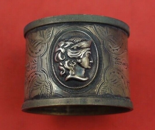 Antique Coin Silver Medallion Napkin Ring 1860 Bright-Cut Design (1 of 2)