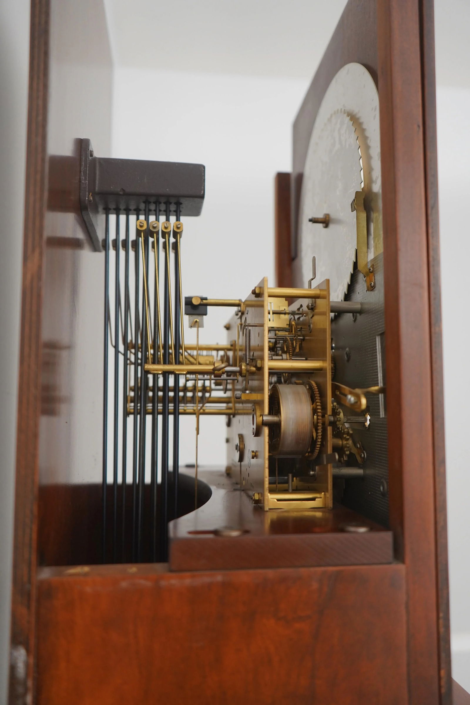 Sligh John Goddard Cherry Grandfather Clock with Beveled Glass and Brass Movement - 10