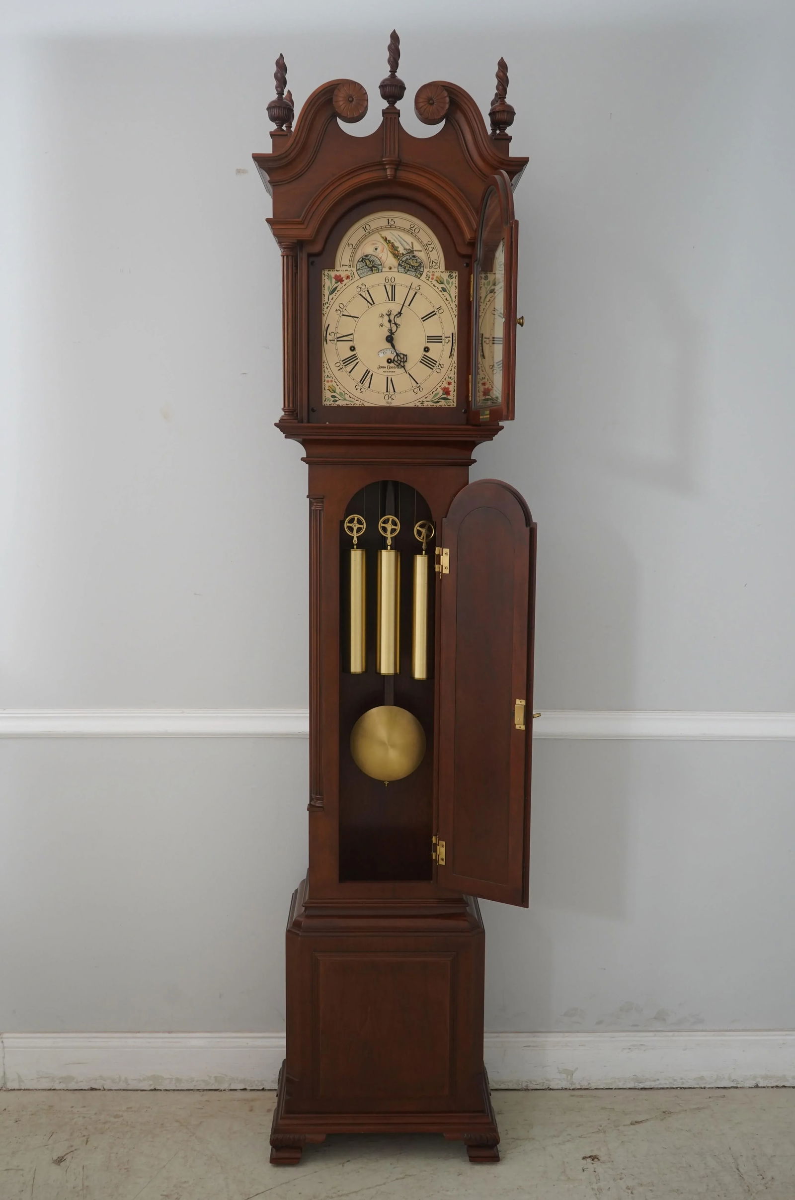 Sligh John Goddard Cherry Grandfather Clock with Beveled Glass and Brass Movement - 2