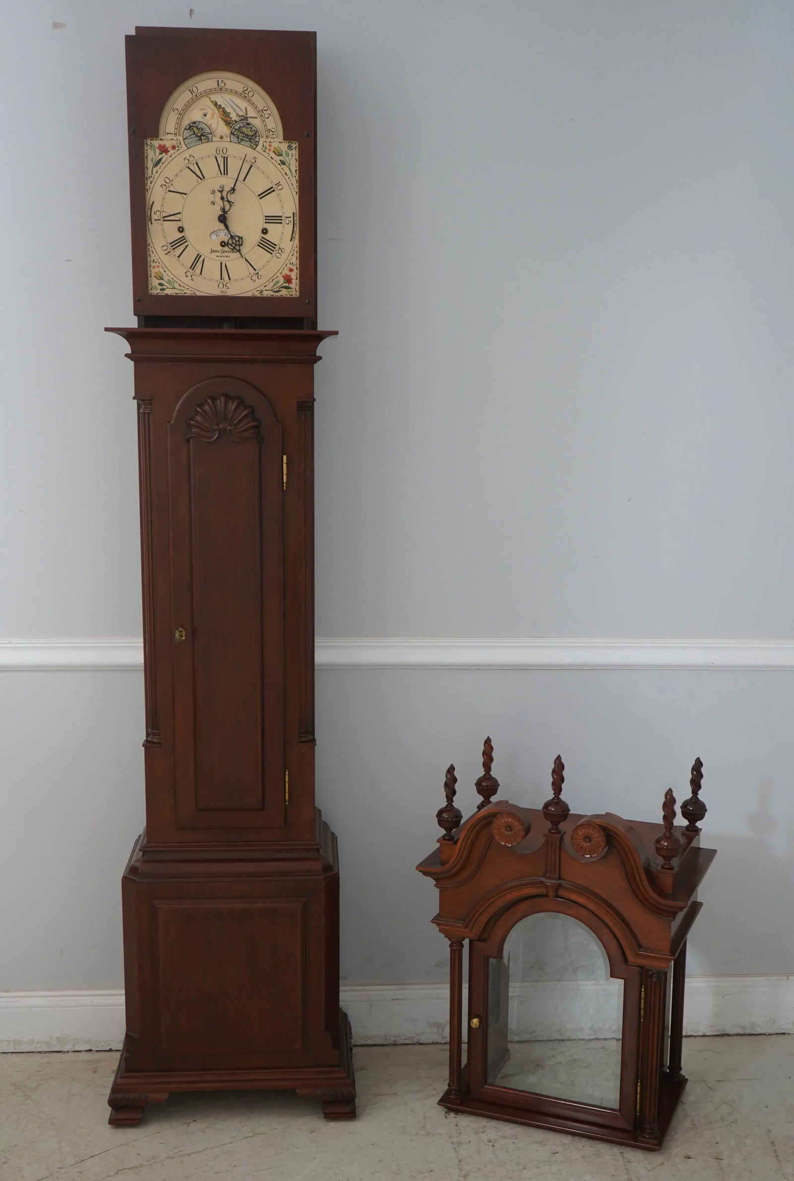 Sligh John Goddard Cherry Grandfather Clock with Beveled Glass and Brass Movement - 3