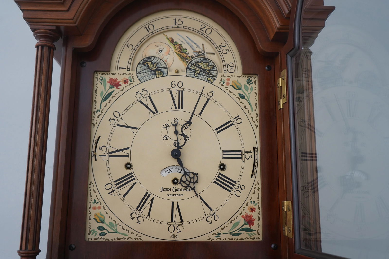 Sligh John Goddard Cherry Grandfather Clock with Beveled Glass and Brass Movement - 4