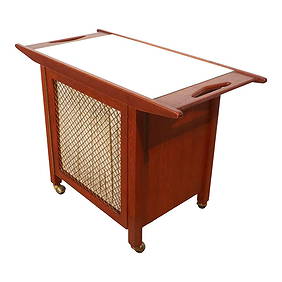Mid Century Rolling Bar Cart with Record Cabinet Storage (1 of 10)