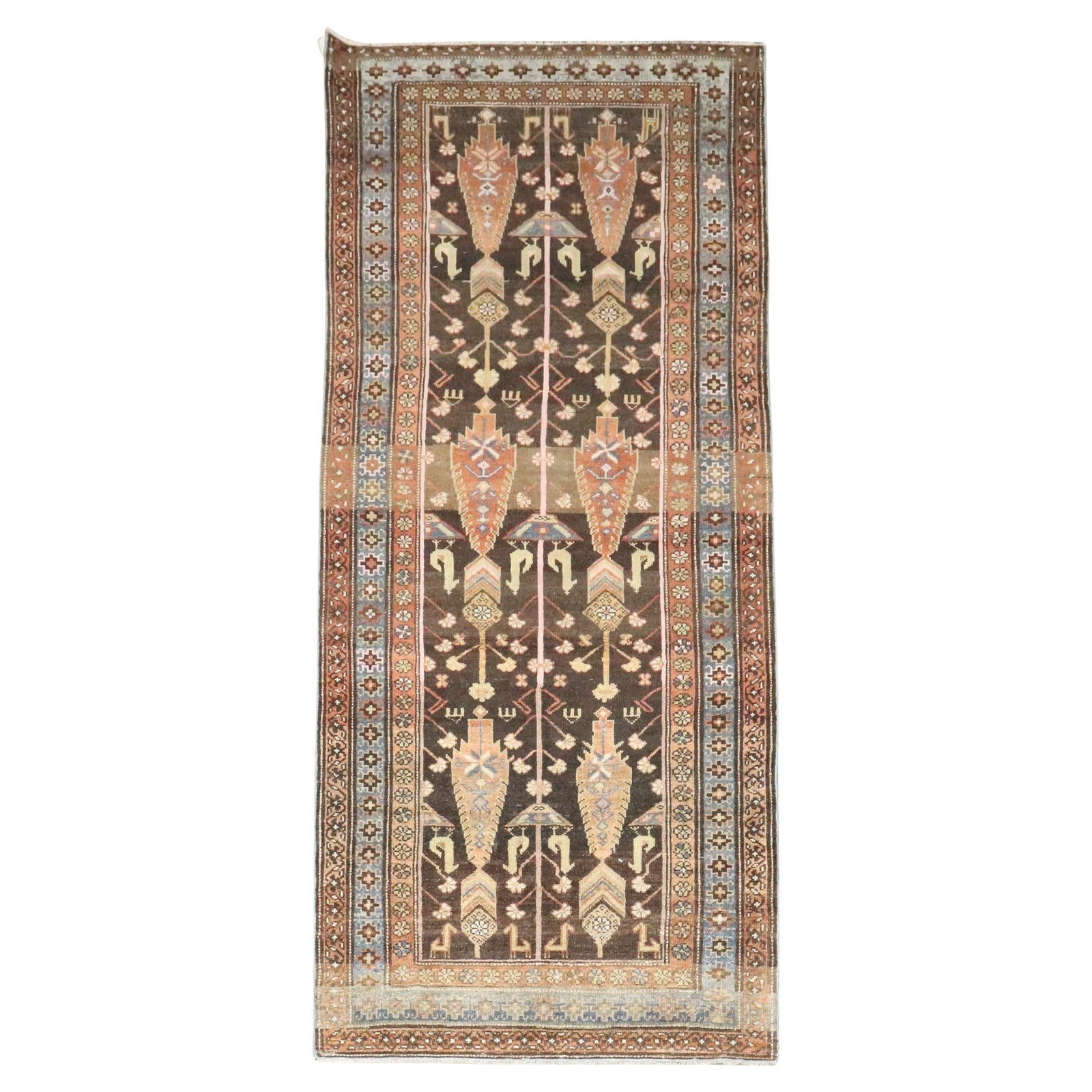 Rustic 1920s Brown Persian Malayer Hand-Knotted Runner 39 x 93 (1 of 10)