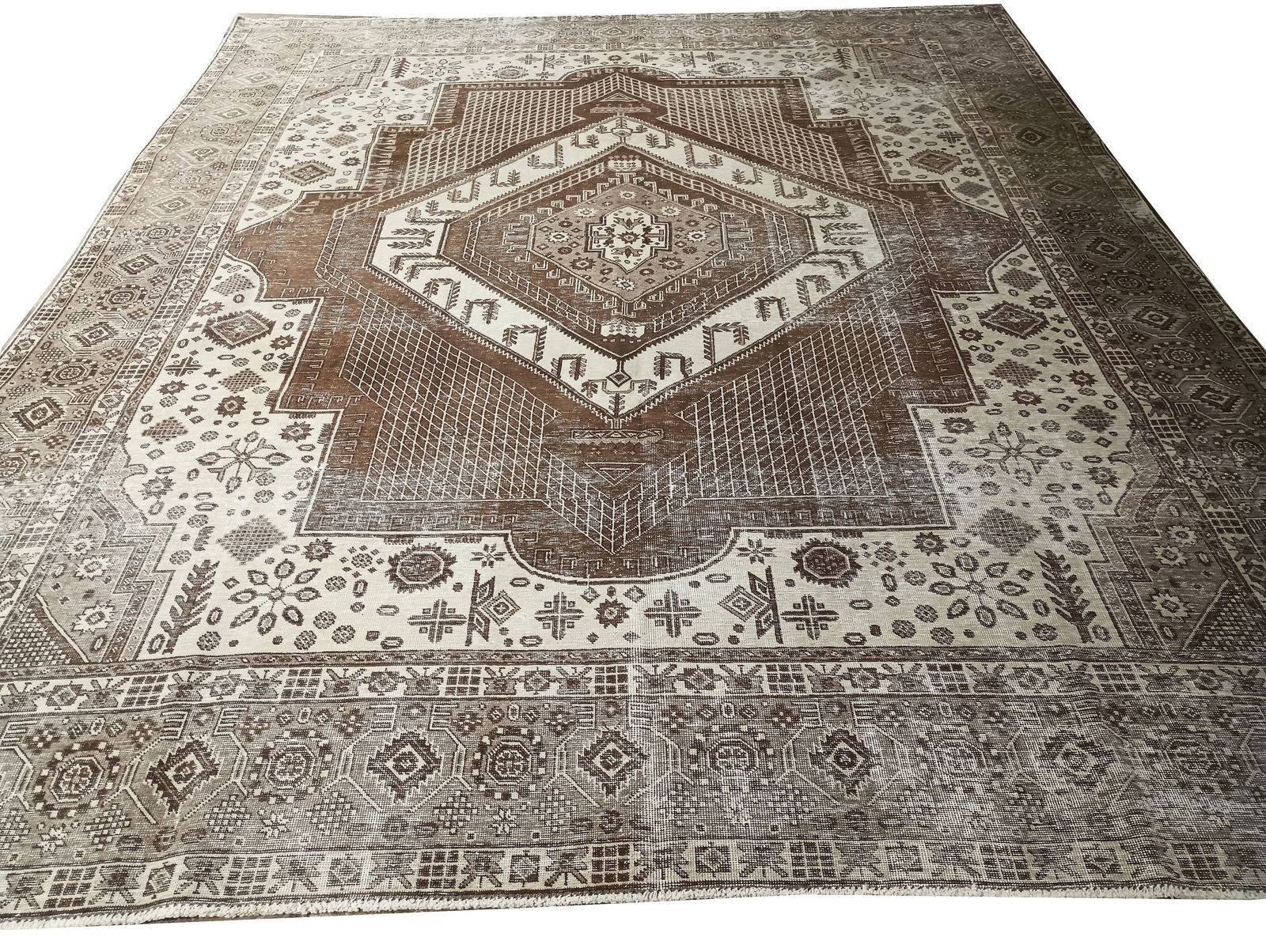 Brown Vintage Handmade Rug 9.6 x 12.0 ft Unique Design (1 of 9)