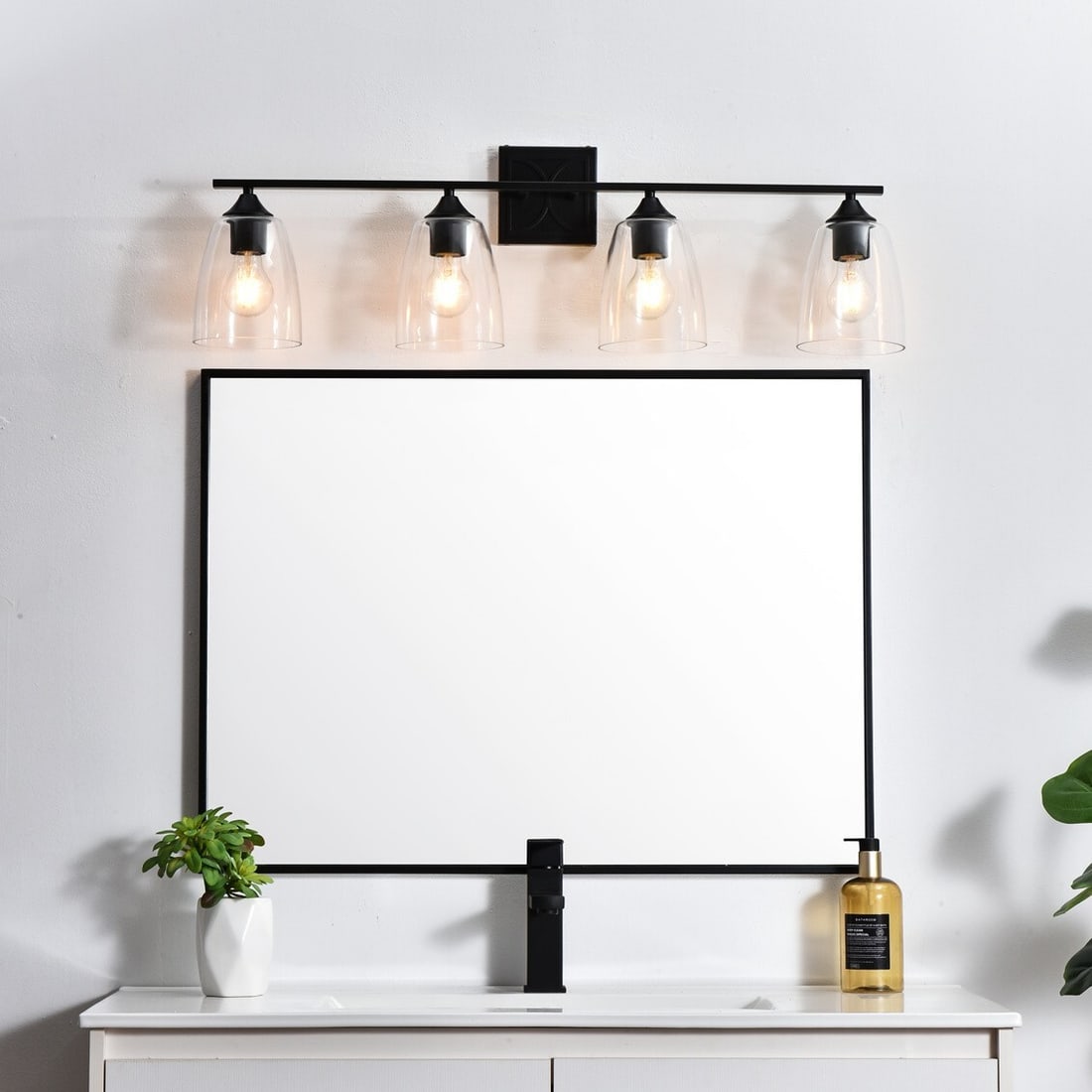 Harris Modern Black 4 Light Wall Sconce Glass Shade 33.5 Inch (1 of 7)