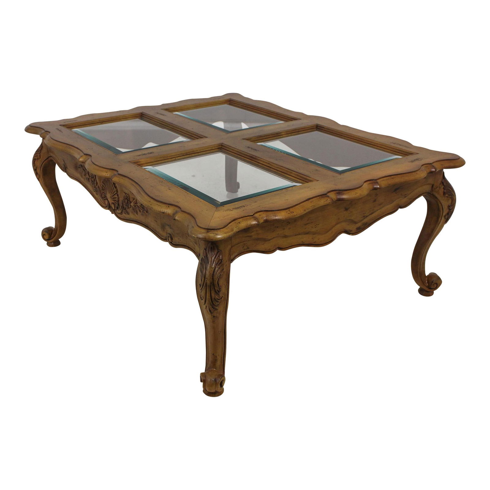 Century Country French Coffee Table with Beveled Glass Top (1 of 10)