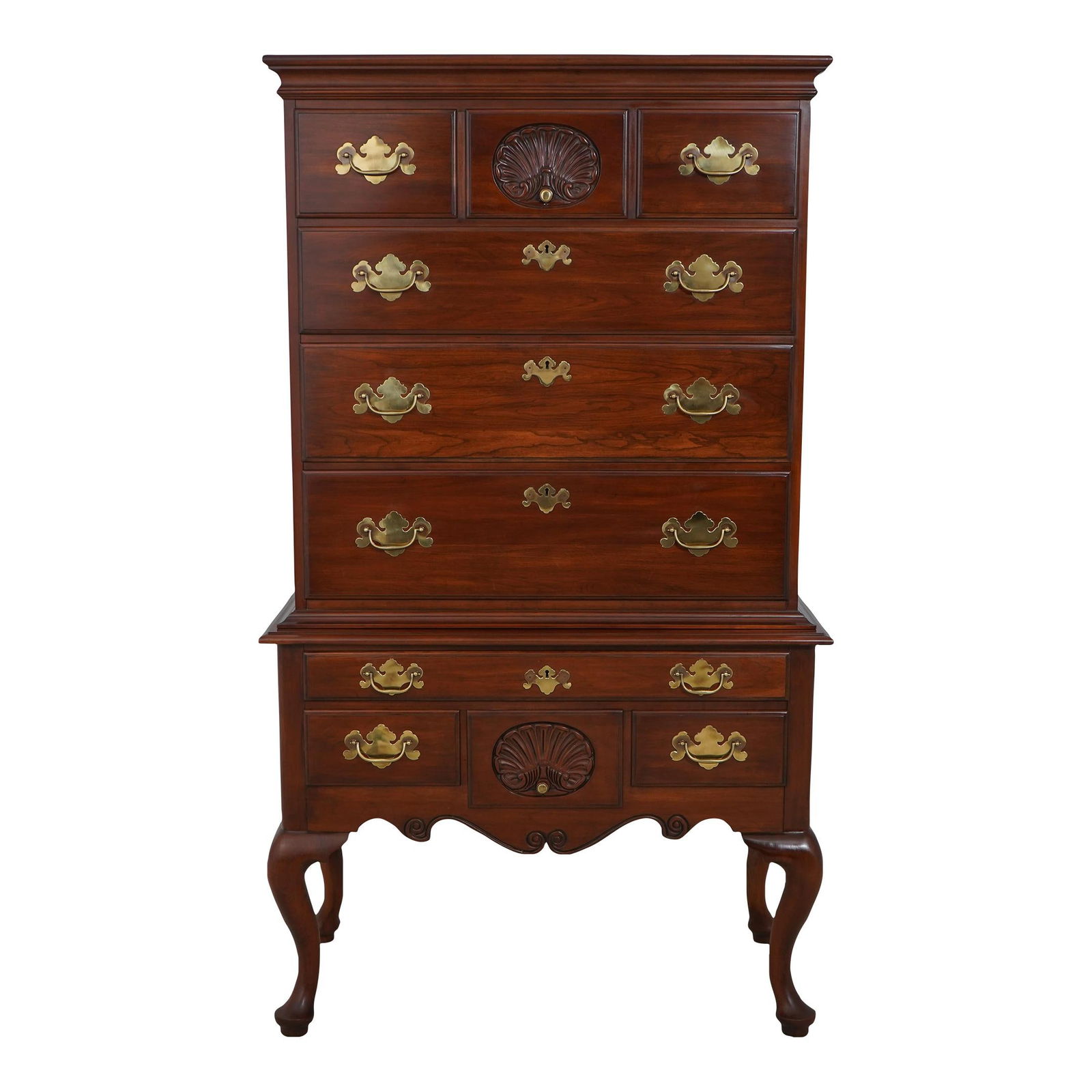 Henkel Harris Cherry Wood Queen Anne 2 Piece Highboy Cabinet (1 of 10)