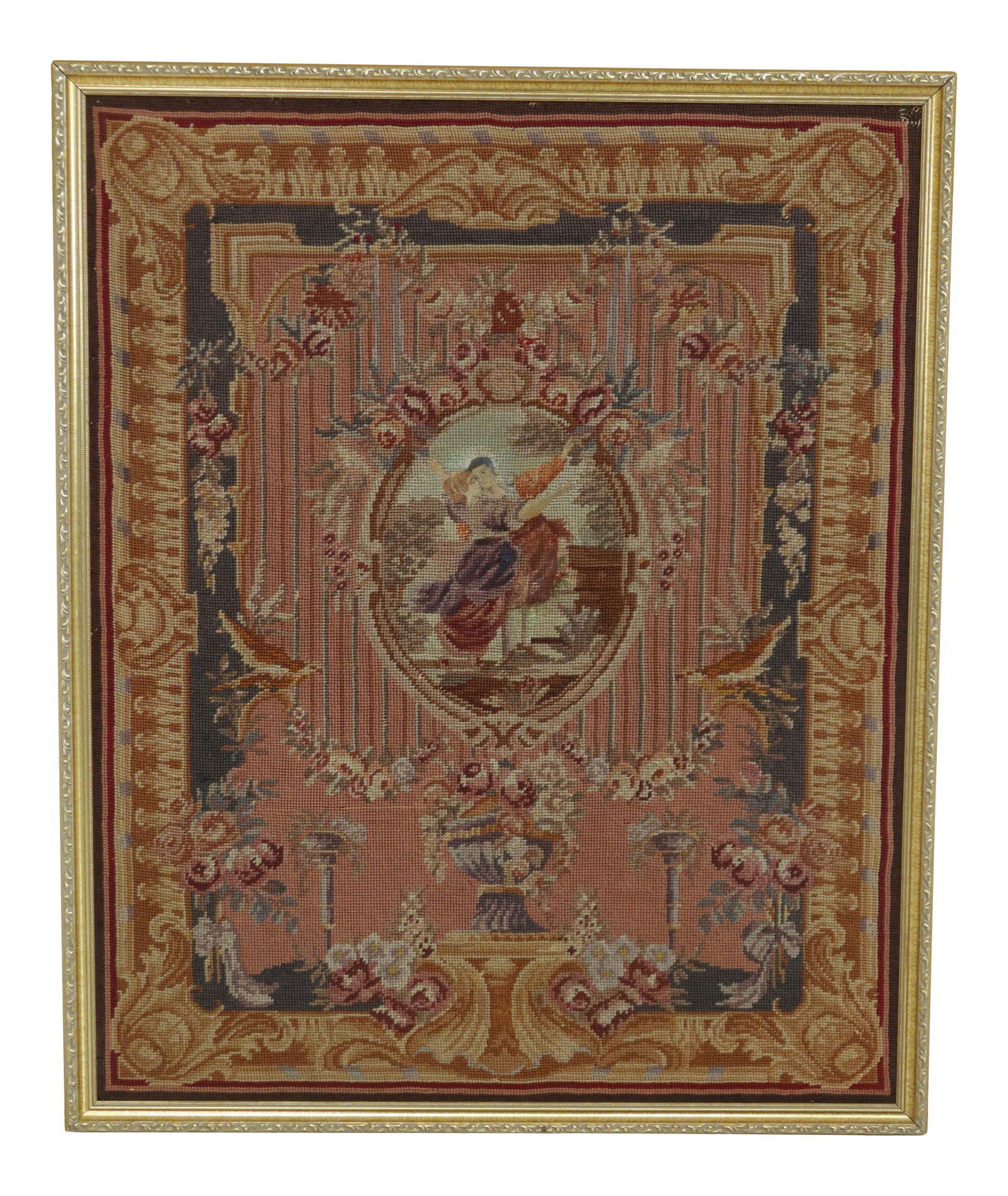 Large Vintage Framed Needlepoint Textile French Romanticism 34 x 42 (1 of 7)