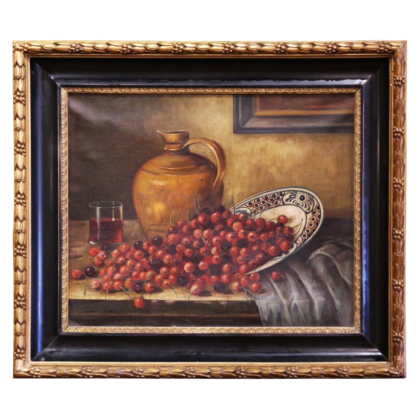 Antique 19th Century French Still Life Painting with Giltwood Frame: Antique 19th Century French Still Life Painting with Giltwood Frame This exquisite 19th-century French still life painting, crafted around 1880, beautifully captures a rustic tabletop scene. The artwo
