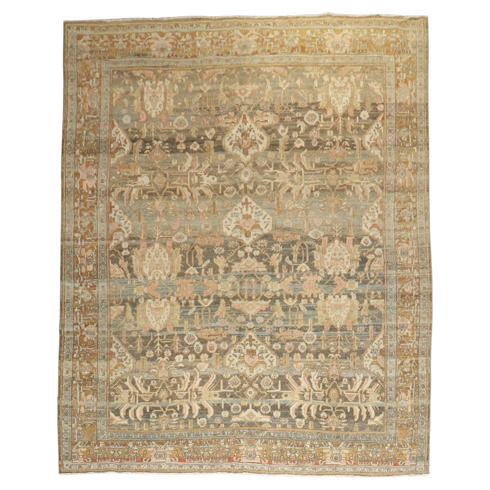 Antique Persian Bibikabad Wool Rug 104 x 140 Hand-Woven Iran Early 20th Century: Antique Persian Bibikabad Wool Rug 104 x 140 Hand-Woven Iran Early 20th Century This stunning Antique Persian Bibikabad Rug showcases the exquisite craftsmanship of the early 20th century. Hand-woven