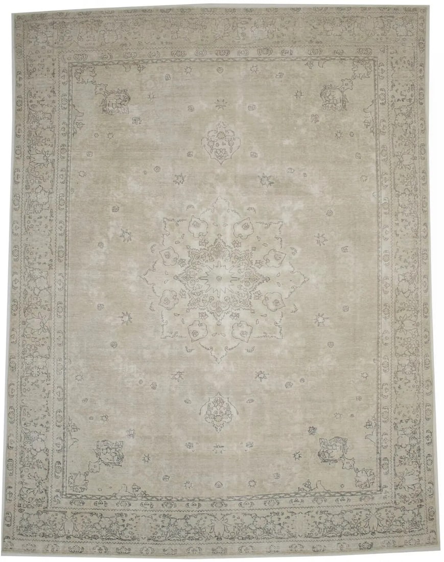 Vintage Hand-Knotted Floral Wool Area Rug 9'5X12'5 Beige (1 of 17)