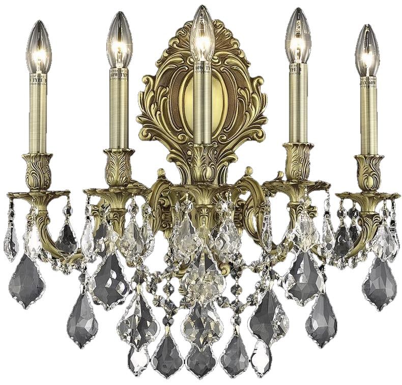Elegant Lighting Rococo Gold Leaf Wall Sconce 5-Light Crystal: Elegant Lighting Rococo Gold Leaf Wall Sconce 5-Light Crystal Illuminate your space with this stunning Regal French Gold Leafy Crown Wall Sconce, a perfect blend of elegance and functionality. Designe