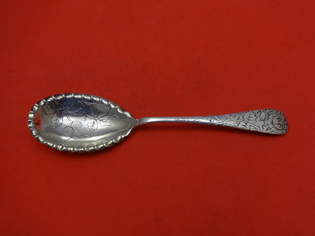 Frank Smith Sterling Silver Berry Spoon Number 23 Acid Etched Raspberries 8 7/8": Frank Smith Sterling Silver Berry Spoon Number 23 Acid Etched Raspberries 8 7/8" This exquisite serving spoon is a sterling silver berry spoon crafted by Frank Smith, featuring the intricate Number 23