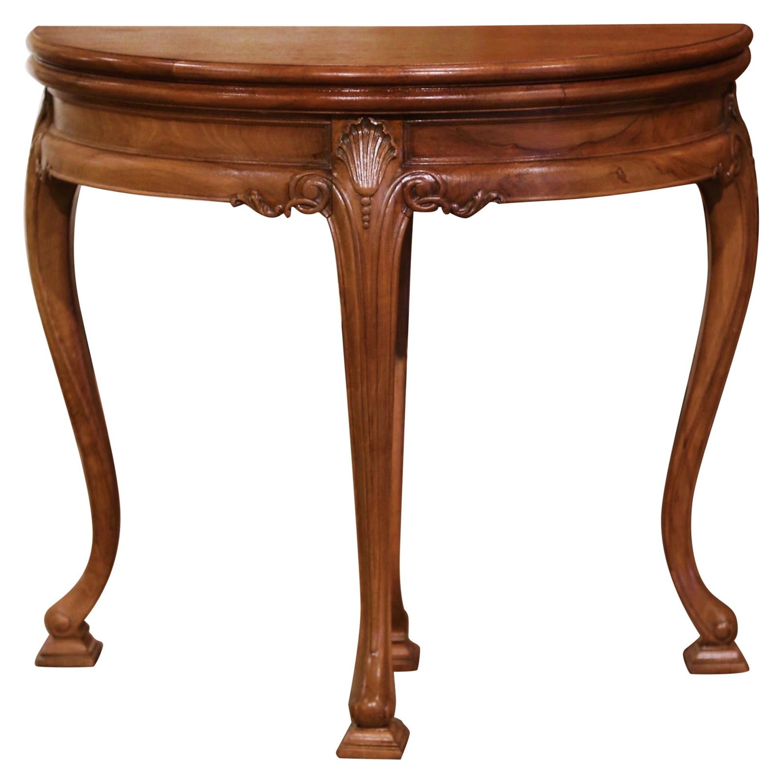 French Louis XV Style Oak Demi-Lune Game Console Table Flip Top (1 of 9)