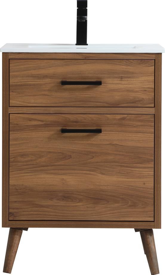Elegant Lighting 24 Walnut Bathroom Vanity with Sink: Elegant Lighting 24 Walnut Bathroom Vanity with Sink Enhance your bathroom with this stylish 24" Walnut Bathroom Vanity featuring a sleek design and functional elegance. Crafted from durable MDF with