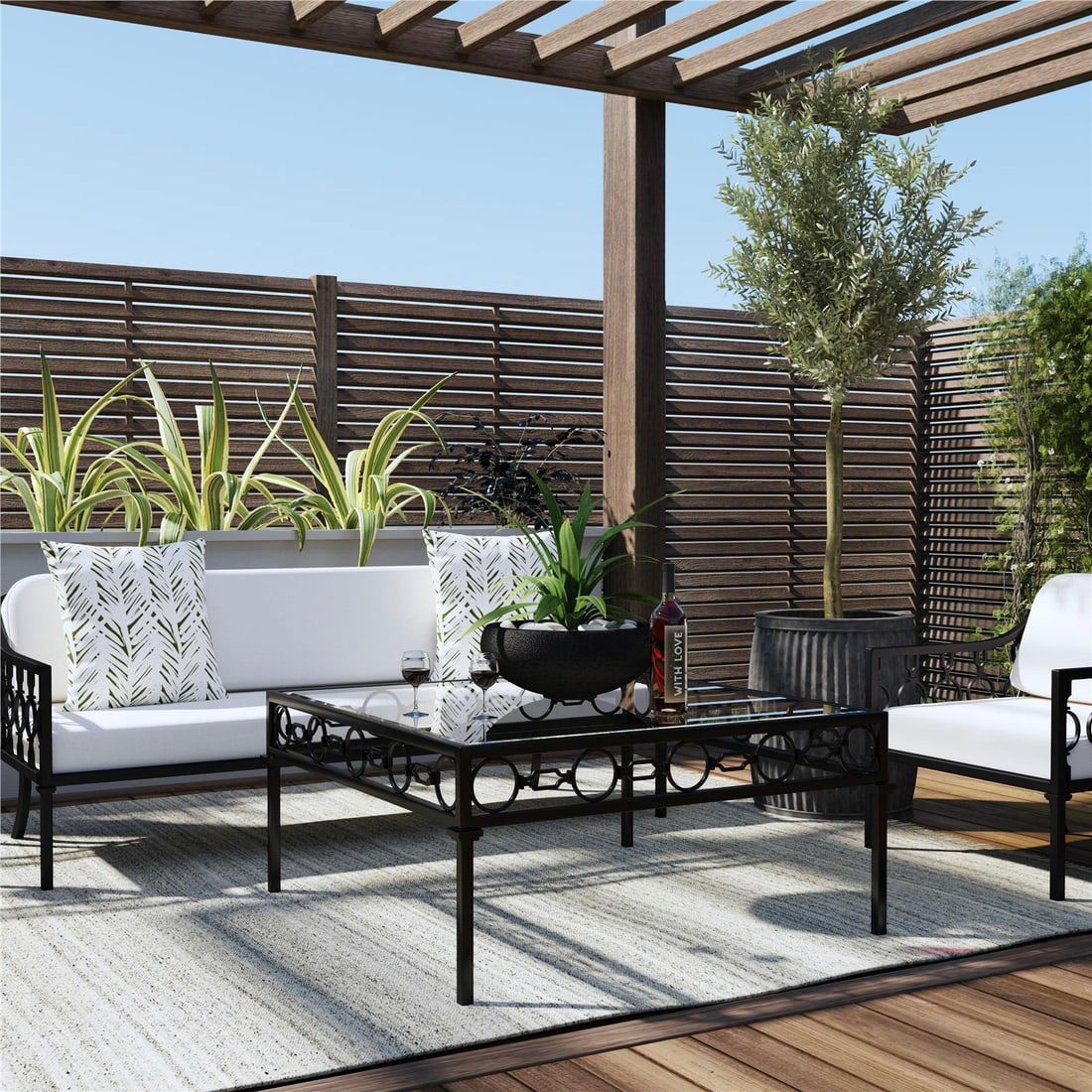 Butler Specialty Square Black Glass Outdoor Coffee Table (1 of 4)