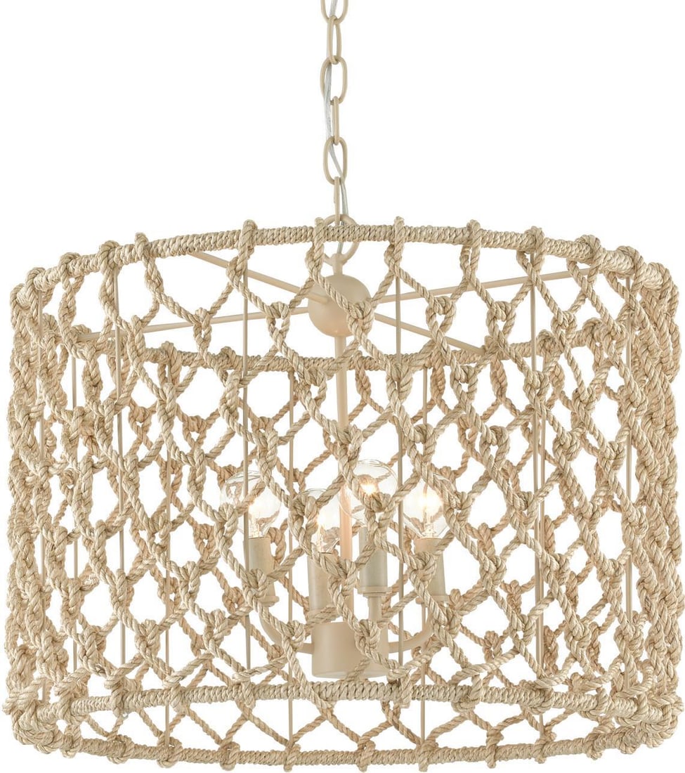 Currey Chesapeake Drum Chandelier Adjustable Height Abaca Rope Wrought Iron (1 of 5)