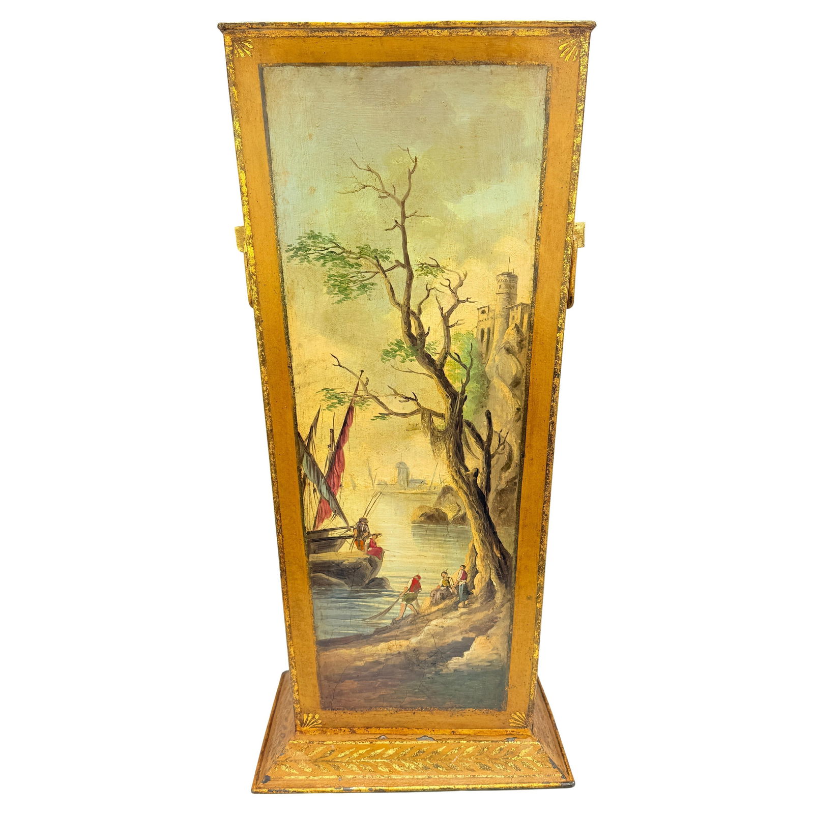 19th Century Italian Gilt Tole Peinte Umbrella Stand with Coastal Scene (1 of 14)