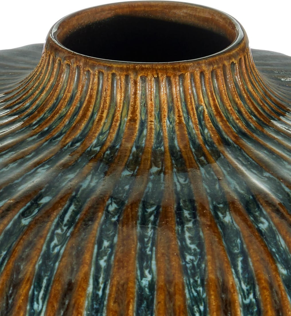 Currey 13 Inch Brown Reactive Blue Ceramic Shoulder Vase (1 of 4)