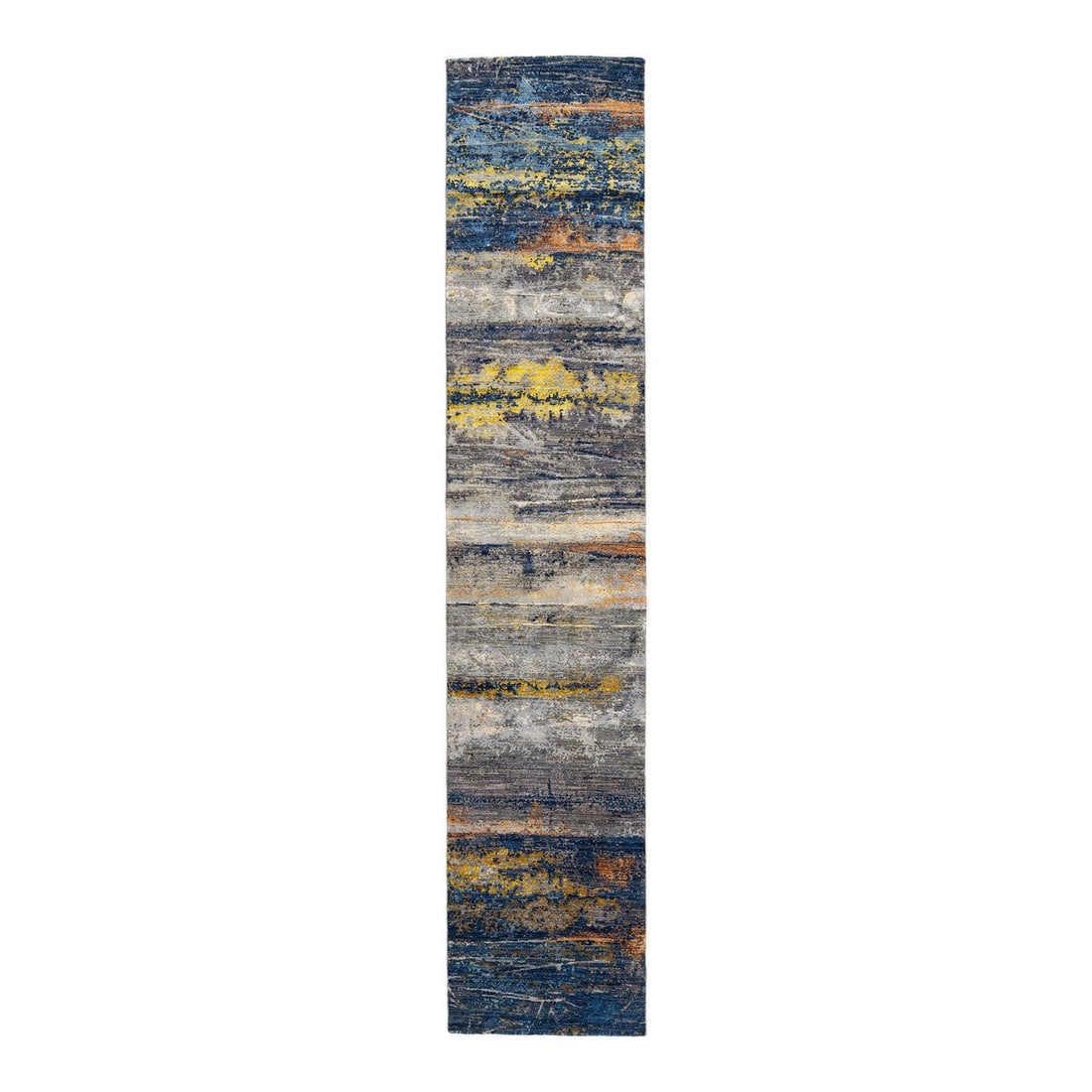 Handmade 3' x 12' Modern Abstract Wool Silk Rug Multicolor (1 of 9)
