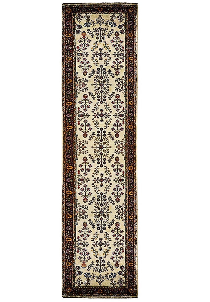 Ivory Floral Sarouk Runner 2'9" x 15'9" Handmade Wool Rug (1 of 6)
