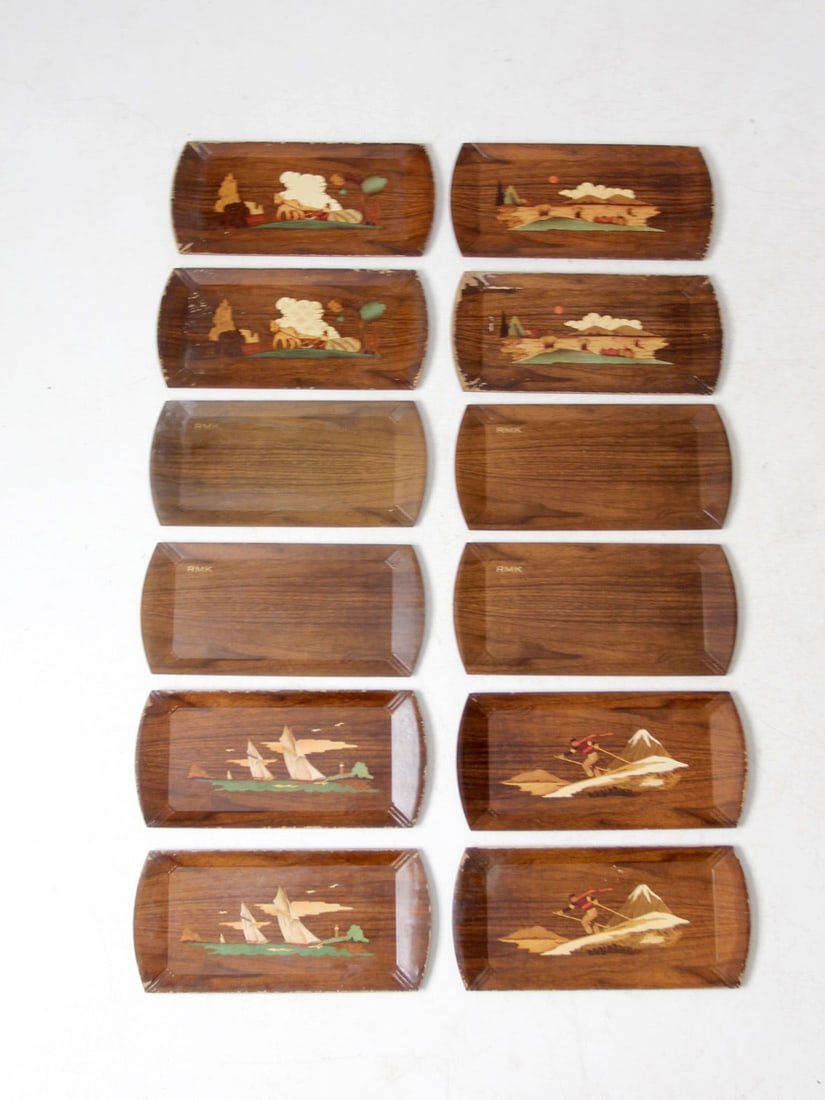 Vintage Hasko Haskelite Wooden Trays Set of 12 Scenic Designs (1 of 15)
