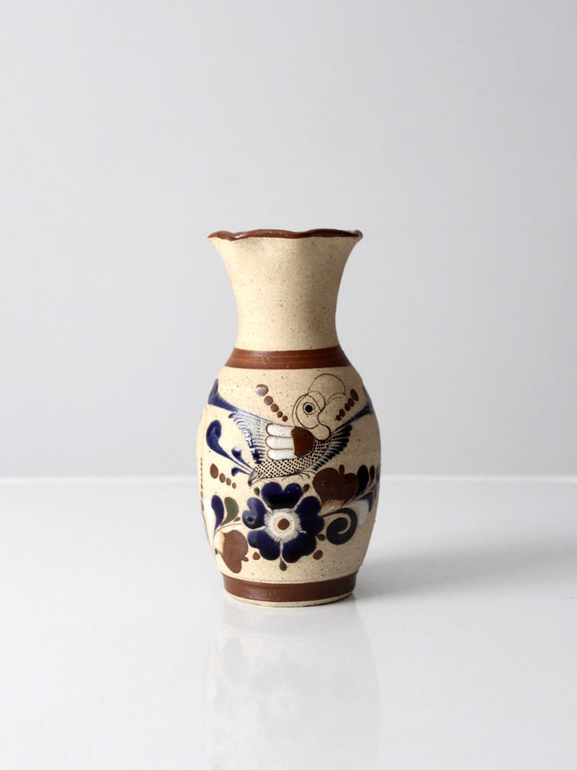 Mid-Century Signed Tonala Vase with Floral Toucan Design (1 of 9)