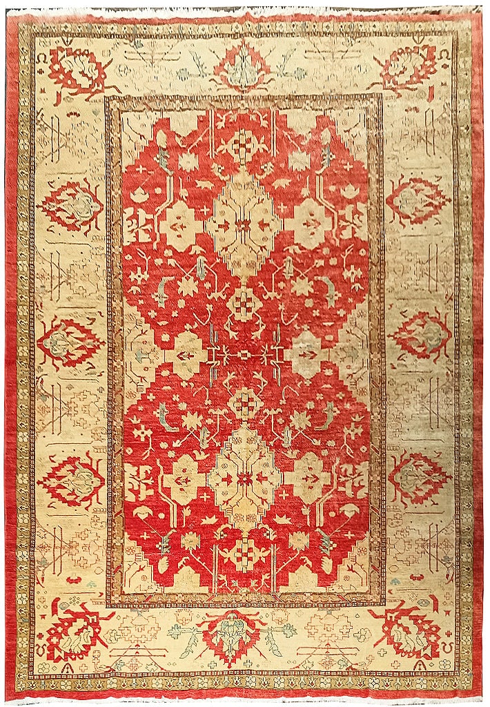Handmade 12.1 x 17.9 Azari Wool Rug in Tomato Red and Gold (1 of 10)