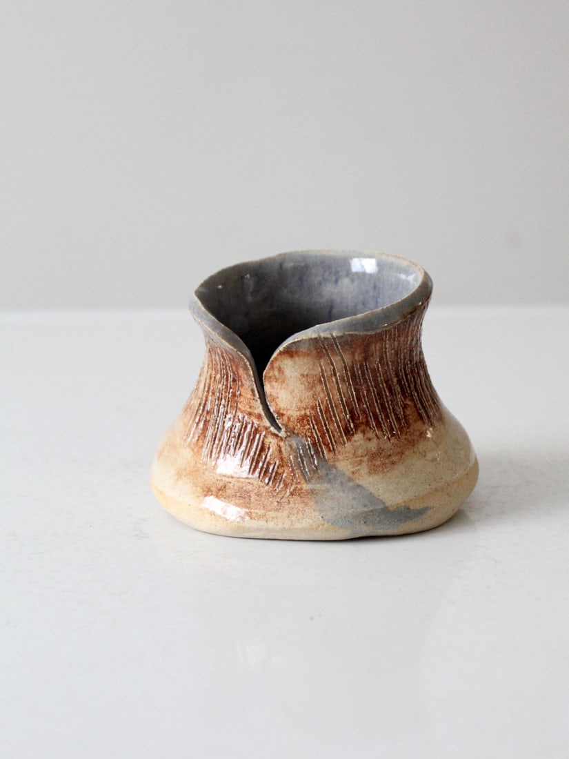 Handmade Vintage Pottery Yarn Bowl with Earthy Glaze (1 of 8)
