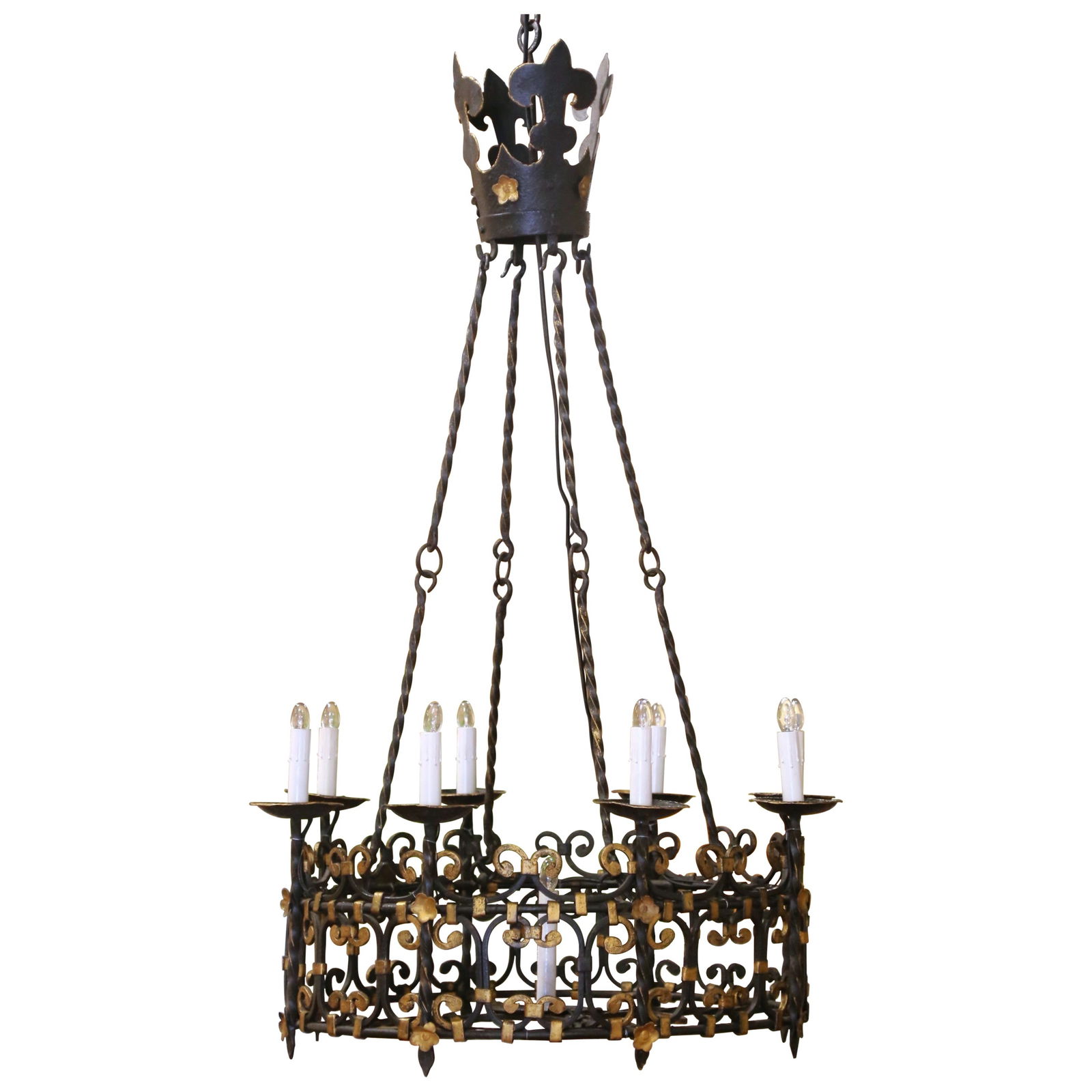 Mid-19th Century French Gothic Wrought Iron Chandelier with Gilt Accents (1 of 9)