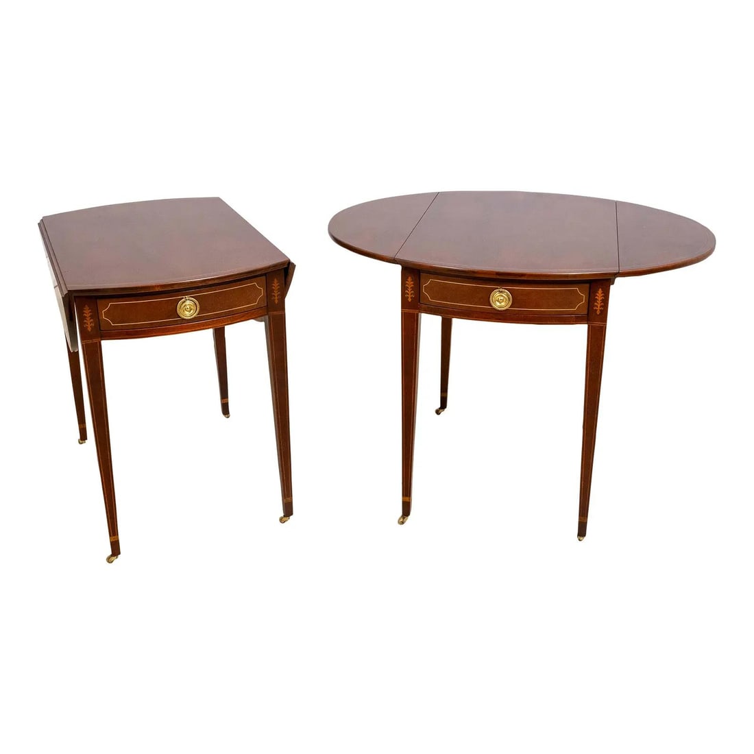 Baker Historic Charleston Mahogany Pembroke Tables Set: Baker Historic Charleston Mahogany Pembroke Tables Set This exquisite pair of Pembroke tables from the Historic Charleston Collection showcases a classic Federal style, expertly crafted from rich maho