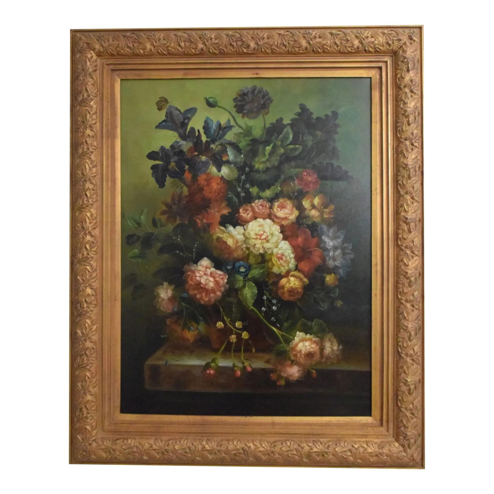 Vibrant Large Floral Still Life Oil Painting with Ornate Gold Frame (1 of 2)