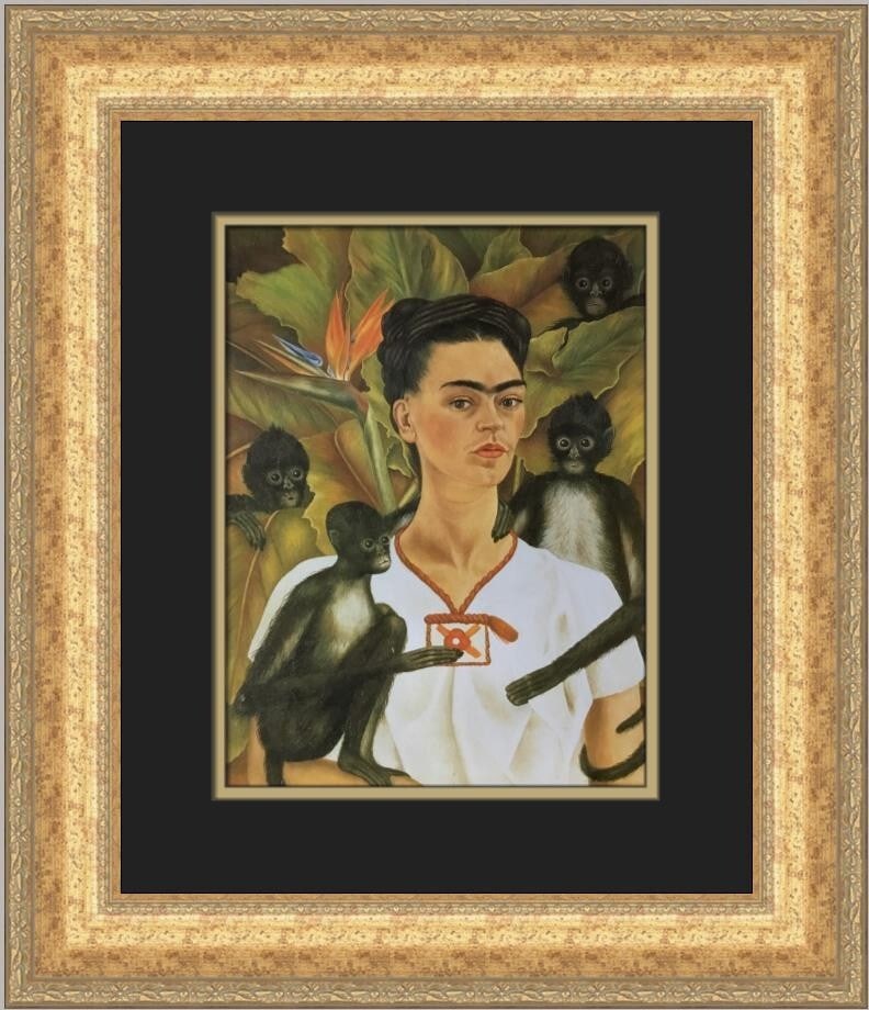 Frida Kahlo Self-Portrait with Monkeys Custom Framed Art Print (1 of 2)