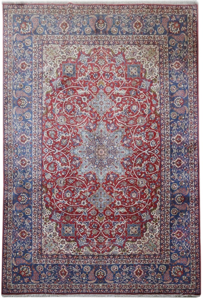 10.4 x 15.2 Red Handmade Persian Isfahan Wool Rug (1 of 6)