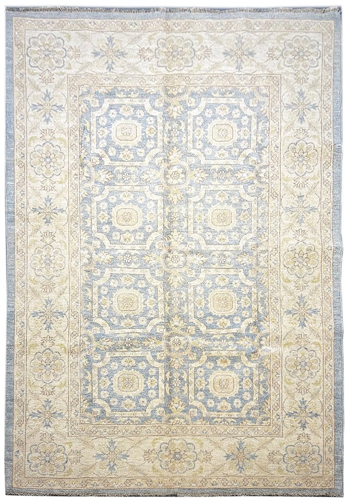 Hand-Crafted Light Blue Ziglar Chobi Chotan Peshawar Rug 9'4 x 6' (1 of 8)