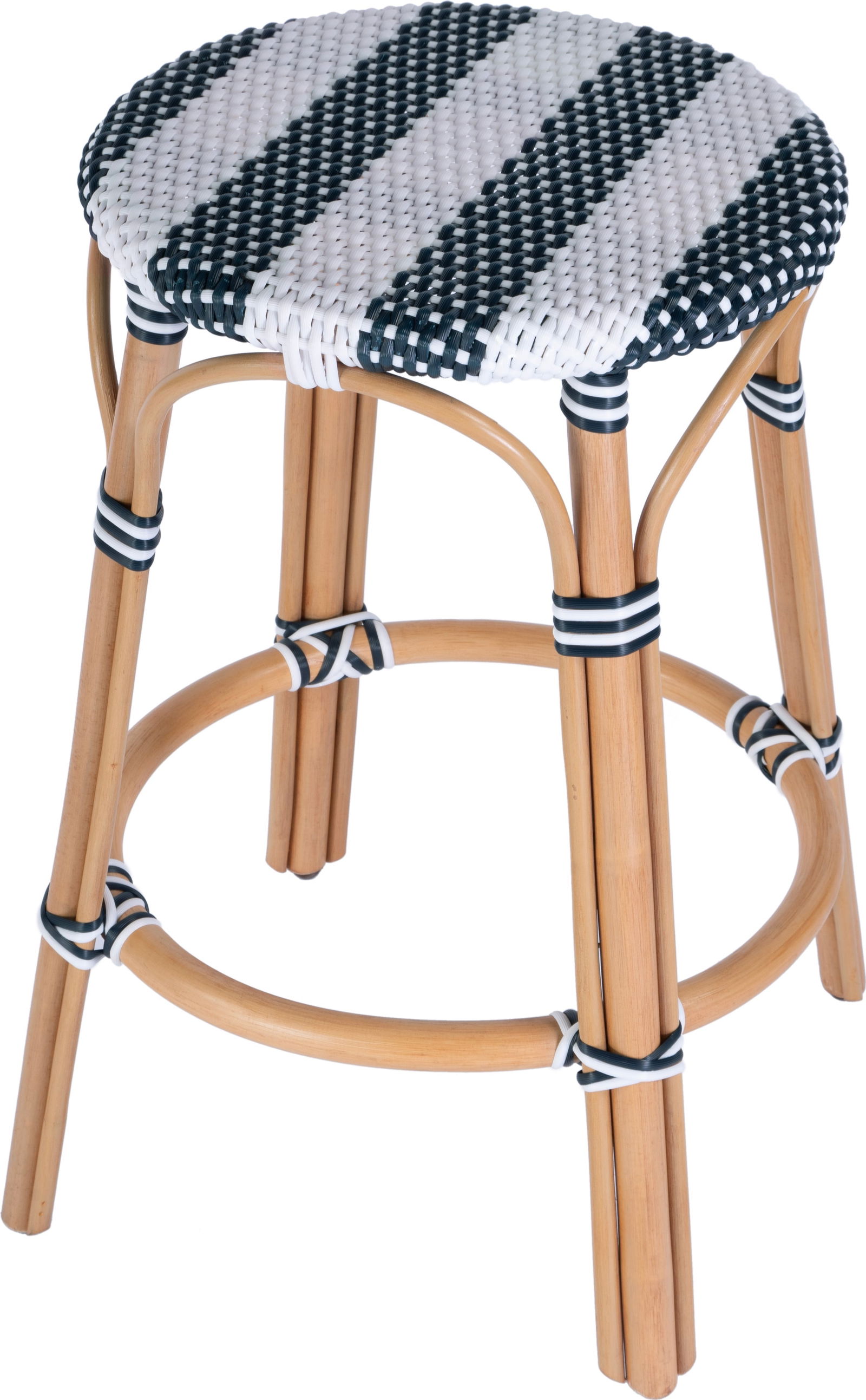 Mediterranean Style Tobias Rattan Bistro Stool Blue White (1 of 6)