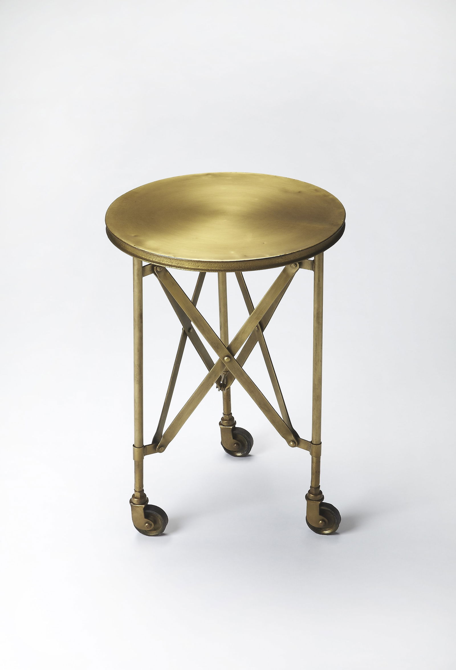 Butler Costigan Gold Industrial Chic Side Table: Butler Costigan Gold Industrial Chic Side Table Introducing the Elegant Gold Industrial Side Table, a striking addition to any modern decor. This side table features a sophisticated design inspired by