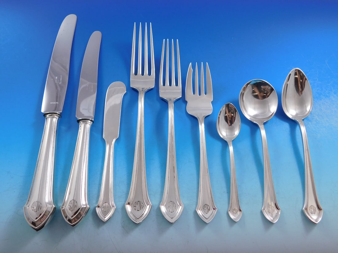 Durgin Essex Sterling Silver Flatware Set 112 Pieces Art Deco for 12 (1 of 9)