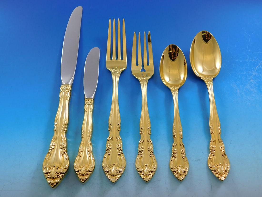 Alvin Vivaldi Sterling Silver Flatware Set 72 pcs Vermeil for 6 with Storage Chest (1 of 6)