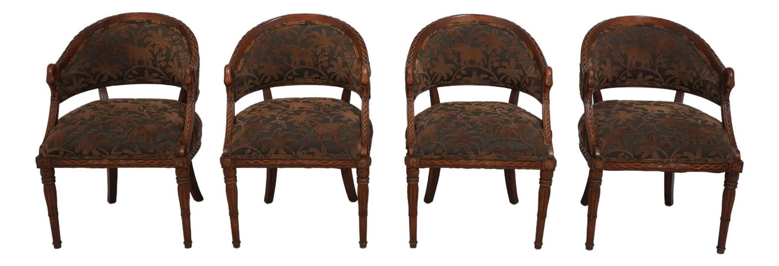 Set of 4 Regency Swan Arm Upholstered Chairs with Elephant Print (1 of 10)