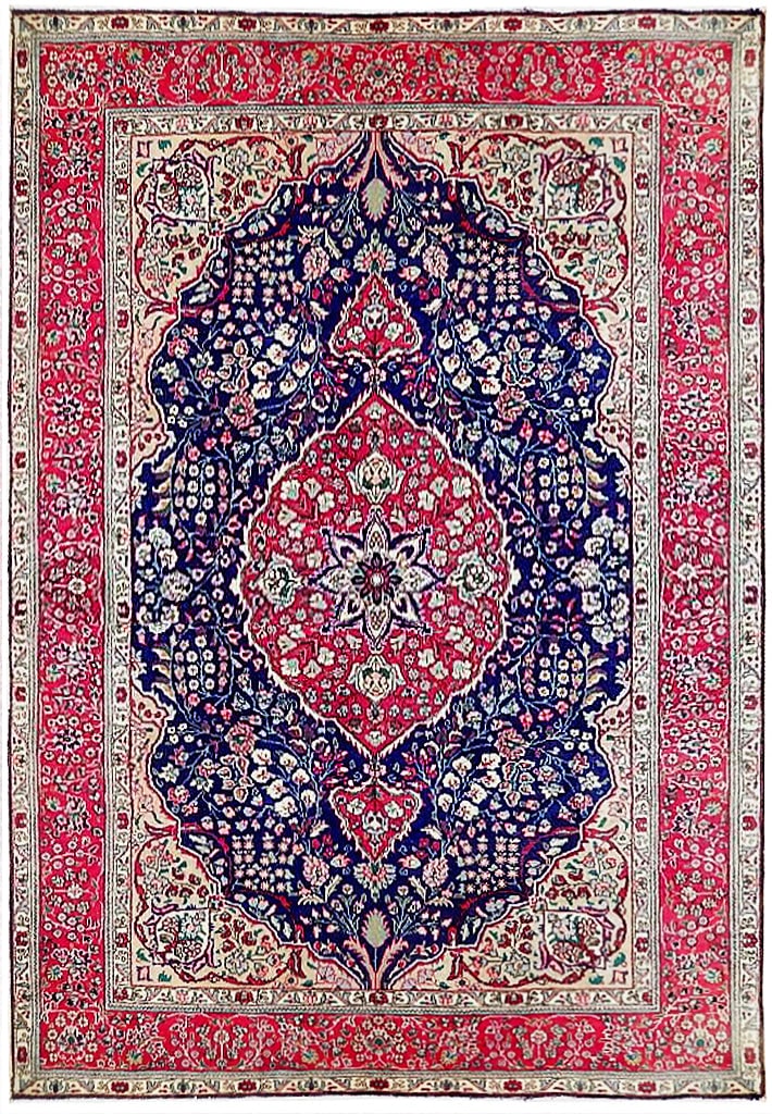 Blue Semi-Antique Persian Sarouk Rug 6'6 x 10'11 Handcrafted Artistry (1 of 7)