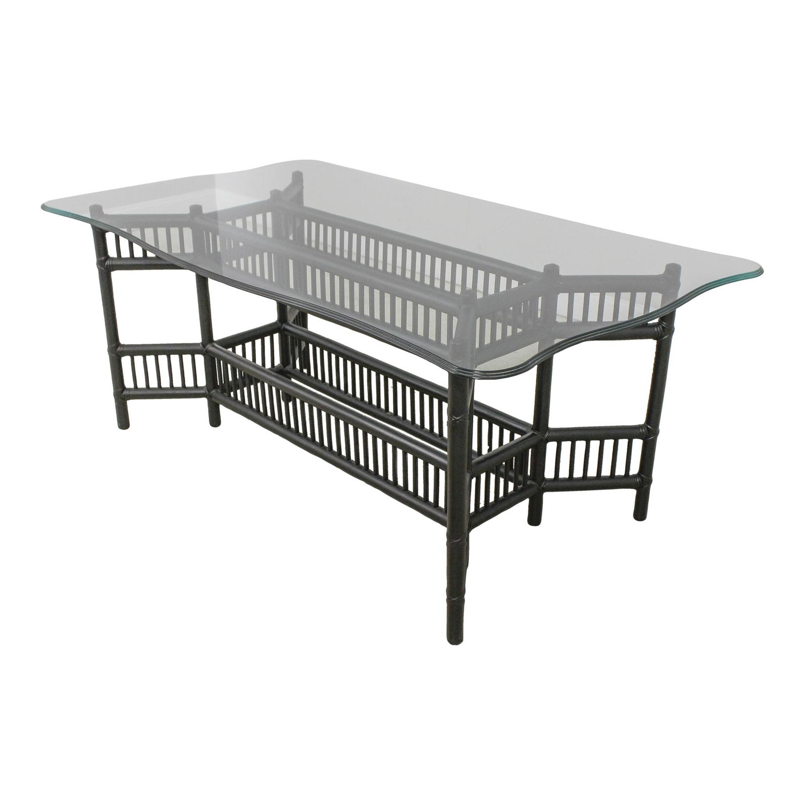 Elegant Bamboo Form Black Base Glass Dining Table 41 x 70.5 (1 of 10)