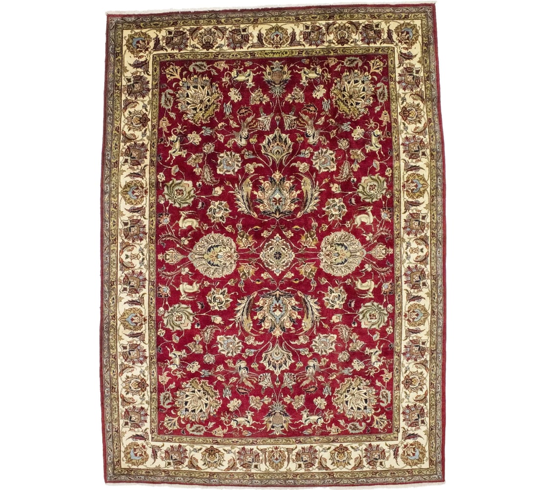 Vintage Red Oriental Area Rug 8'2 x 11'7 Floral Design Handmade Wool (1 of 18)